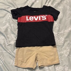 5 for $25!! Levi's Black and Red Tee with Tan Shorts